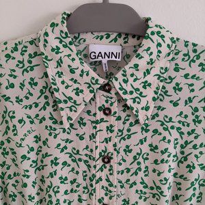 Green and cream Ganni crepe mini dress, Size L